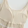 Camisola Sexy sin Espalda con Almohadillas para Mujer, Ropa Interior de Verano Plisada Ajustada, Estilo Hot Girl, Color Albaricoque, Se Puede Usar como Top Exterior