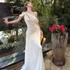 Vestido Francés de Un Hombro con Lazos, Vestido Largo de Verano con Apariencia de Alta Gama, Perfecto para Vacaciones, Vestido Impresionante y Hermoso