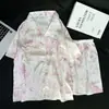Pijama de Nuevo Estilo para Mujer, Cardigán Delgado de Imitación Seda para Verano, Manga Corta, Dulce y de Alta Gama, Conjunto de Ropa para el Hogar al por Mayor