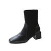 Zapatos de Mujer Otoño e Invierno 2025 Nuevos Botas de Tacón Grueso con Punta Cuadrada de Celebridad de Internet Botas de Lana Elásticas Tejidas de Media Caña para Mujer Estilo Coreano