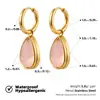 Brincos de Alta Qualidade com Textura de Cristal Rosa para Mulheres Titânio Banhado a Ouro 18K com Incrustação de Diamante Gota d'Água Quadrado Pedras Preciosas Sintéticas Brincos Luxo Leve