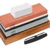 En stock afilador de cocina piedra de afilar de doble cara piedra de aceite piedra de afilar de corindón blanco traje doble en stock suministro con paño para cuchillo oscilante