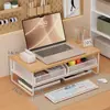Soporte de escritorio de madera para laptop con cajones para escritorio de oficina, estante de almacenamiento, elevador de monitor