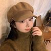 Boina Negra Vintage de Ante Maillard para Mujer, Sombrero de Artista para Cabeza Grande con Atmósfera de Otoño e Invierno, Gorra de Periódico Estilo Británico