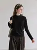 Camiseta básica de cuello medio alto negro para mujer, cuello alto de principios de otoño, capa interior de cuello medio, nuevo top ajustado 2026, estilo fino