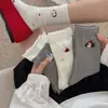 Calcetines grises de cachorros para mujer, calcetines de media pantorrilla para primavera y otoño, calcetines largos lindos de dibujos animados sin costuras, mezcla de algodón, calcetines para mujer estilo universitario