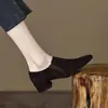 Zapatos de tacón grueso con punta fina de gamuza mate para mujer, Novedad Otoño 2026, Slip-on, Moda, Piel Suave, Versátil, Zapatos de tacón alto para mujer