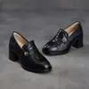 Zapatos de mujer retro de cuero genuino con tacón de bloque metálico Camelia 2026 otoño nuevo mocasines sin cordones zapatos pequeños de cuero