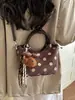 Bolso de Mano Vintage de Ante con Lunares 2026 para Mujer, Bolso Tote con Anillo Redondo, Bolso de Hombro y Cruzado Versátil