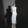 Vestido Chaleco de Tencel Holgado Estilo Coreano para Mujer, Nuevo Estilo de Verano, Sencillo y Elegante, Vestido Largo sin Mangas de Lino Holgado para Mujer