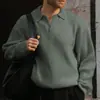 Suéter Andrei Masculino Estilo Americano Cor Sólida, Caimento Solto, Gola Seagull, Gola Polo, Blusa de Tricô Manga Longa para Outono.