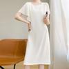 Vestido de gasa con ácido acético, verano 2023, nuevo estilo para mujer, con mangas a la oreja, cintura alta, recto, adelgazante, cuello redondo, elegante.