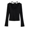 American Hot girl fake two-piece lace button fleece-lined manga comprida das mulheres sexy halter single-breasted sexy bell sleeve t-shirt