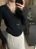 2025 Cachemir Versátil Design Renda Costura Cor Pura Gola V Suéter Tricotado Slim Camisa Base Top Roupa Feminina