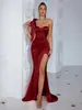 2025 Novo Transfronteiriço Amazon Comércio Exterior Moda Ombro Caído Fenda Saia Longa Vestido Sexy de Noite Vestido Cor Sólida