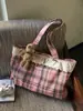 2026 nuevo lindo bolso de hombro de lana a cuadros con ribete de encaje para chica, bolso tote