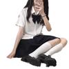 Camisa jk feminina verão gola pontuda manga curta uniforme escolar coreano uniforme jk uniforme de classe estilo universitário azul cinza branco saia cianótica