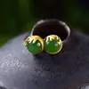 Antigos brincos pequenos banhados a ouro, ouro grosso, jade branco natural, jaspe, ornamentos de prata, femininos, vintage, requintados, frescos, simples, clássicos