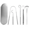 Atacado do Fabricante Ferramentas Dentárias de Aço Inoxidável Conjunto de Cinco Peças Espelho Dental Raspador de Língua Palito Combinação para Limpar entre os Dentes e Revestimento da Língua Lo