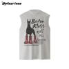 Befearless Americano Retro Lavado y Desgastado Chaleco Doberman Verano Hombre y Mujer Marca de Moda Suelto Camiseta sin Mangas