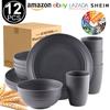 Comércio Exterior Amazon Mais Vendido Cinza Palha de Trigo Prato de Jantar Tigela de Sopa Louça Pratos Prato Copo Conjunto de Louça Combinação