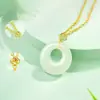 Collar con Hebilla de Paz de Jade Hetian de Trébol de Cuatro Hojas de Plata S925 para Mujer, Colgante de Estilo Antiguo de Lujo Ligero, Cadena para Clavícula, Tendencia Nacional, Regalo de Vacaciones