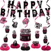 Amazon Black Pink Scream Tema Adorno para Pastel de Cumpleaños Set de Banderines de Letras para Fiesta