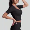 Juyitang Feminino Pêssego Retrô Manga Média Alta Elasticidade Respirável Esportes Fitness Corrida Colado Roupas de Yoga Camiseta