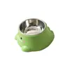 Nuevo Plato para Mascotas Color Macarrón Plato de Dinosaurio Protección del Cuello Boca Inclinada Antideslizante Antigolpes Acero Inoxidable Plato de Alimentación para Beber Agua