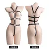 Lencería de Bondage de Cuero Negro con Características de Atado en la Espalda y Atado de Manos para Mujeres, Artículo Mayorista para Adultos