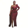 Vestido Africano de Invierno 2025 Moda Nuevo Vestido de Dama de Honor de Lentejuelas de un Hombro Vestido Largo de Fiesta Ropa Europea y Americana