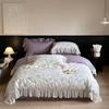 Conjunto de Quatro Peças Estilo Princesa de Algodão Puro de Algodão Puro de Alta Qualidade Roxo Estampa Floral Capa de Edredom Lençóis 1,5m Roupa de Cama