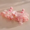 Brincos de Ráfia com Flor de Chiffon e Franja de Pérolas, Estilo Europeu e Americano, Brincos de Verão Doces e Versáteis, Acessórios de Orelha Frescos de Nicho