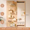 Perchero de Madera Maciza con Espejo de Vestir Integrado, Estante de Almacenamiento para Montar en Puerta, Espejo de Cuerpo Entero Deslizante para Montar en Pared para Recibidor