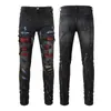 Marca de Moda de Calle Jeans para Hombre Transfronterizos con Pedrería, Jeans Negros Rasgados, Pantalones Elásticos de Marca de Tendencia para Hombre 8616