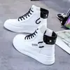 Sapatos Femininos de Cano Alto de Nicho Outono e Inverno 2023 Novos Tênis Esportivos Versáteis de Cintura Alta Tendência Casual Brancos