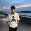 Camiseta de Algodón de Manga Corta para Hombre con Estampado de Chico Genial de Calle Estilo Hong Kong, Top Casual Versátil Cómodo de Uso Pesado para Verano