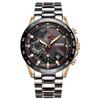 Reloj deportivo de alta gama para hombre, multifuncional, impermeable, luminoso, con tres esferas, seis agujas, banda de acero, hebilla de mariposa sólida, éxito de ventas transfronterizo