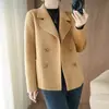 Casaco de Lã 100% Pura Novo Estilo Outono/Inverno 2026, Dupla Face, para Mulheres, Casaco Fashion Estilo Coreano de Botões Duplos, Corte Slim Fit para Figuras Baixas