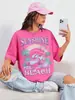 Camiseta Estampa de Onda Verão Quente Praia Ensolarada Moda Feminina Camiseta Legal Algodão Camiseta Oversized Respirável