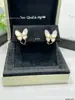 Colar Borboleta de Turquesa Marquise Van Cleef de Alto Padrão, Colar de Madrepérola Branca, Corrente para Clavícula Borboleta Banhada a Ouro V 18K