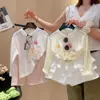 Camiseta Feminina de Manga Longa com Proteção Solar em Tencel Lyocell, Blusa Estampada Fina de Verão com Gola Redonda, Moda Bebê Estilo Coreano com Proteção Solar