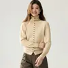 Nova coleção outono e inverno: Cardigã de malha de cashmere de gola alta, macio e confortável para mulheres, top de lã liso com decote solto