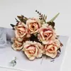 Artificial vintage 6 cabezas otoño lichi rosa estilo europeo flores artificiales color otoño para decoración de sala de estar y mesa de comedor, arreglo floral de boda
