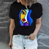 Camiseta de Moda Transpirable de Verano para Mujer con Interesante Estampado de Rostro Abstracto 3D, Nueva Camiseta de Cuello Redondo 2024