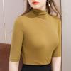 Camiseta de Manga Media para Mujer 2024 Nueva Ropa Europea para Mujer Elegante Cuello Alto Medio Malla Estilo Occidental Camisa Pequeña Cintura Elástica Top