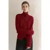 CARDIGAN Tejido Ligeramenteholgado de Lana Hecho a Mano con Cuello Alto de Botones Convertible para Mujer
