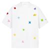 Camiseta Blanca de Manga Corta Bordada con Flores Pequeñas Estilo Retro Americano para Hombres y Mujeres Verano Holgada Casual para Pareja Tendencia