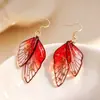 Ganchos de oreja con alas de cigarra Pendientes de mariposa de moda Elegantes Super Hada Pendientes de alta gama Pendientes de alas de color degradado para mujer