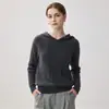 Camiseta básica com capuz de caxemira 100% pura, peso pesado e espessa, para mulheres, quente e versátil para outono e inverno, moletom de tricô casual
